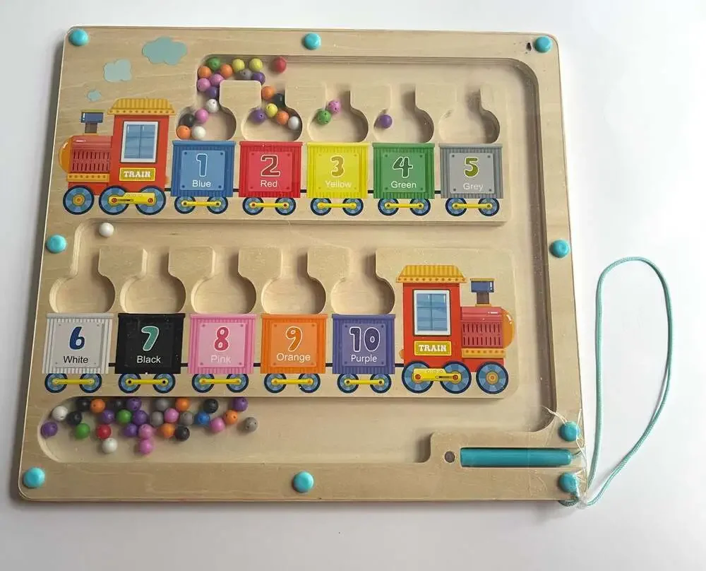 Wooden Train Magnetic Color and Number Maze Puzzle Toy